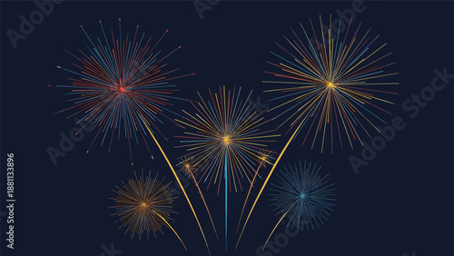 Colorful Fireworks Exploding in Dark Night Sky.