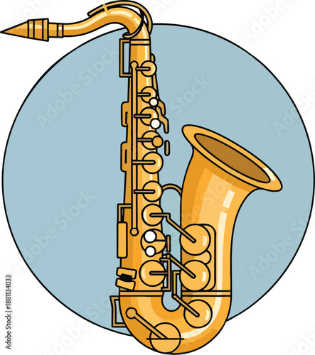 Golden Saxophone Musical Instrument Illustration.
