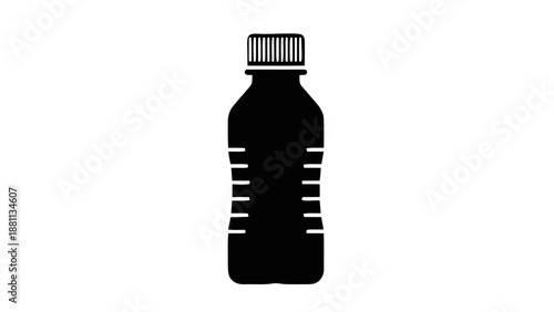 Vector illustration of a simple dark silhouette plastic bottle with a screw cap and grip lines