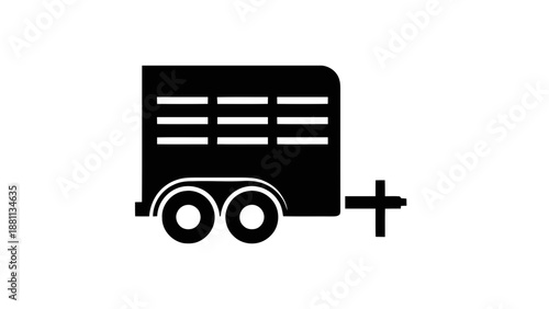 Vector illustration of a black livestock transport trailer icon, for hauling animals, on transparent background