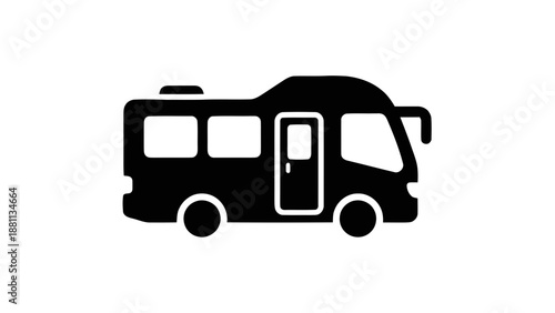 Vector illustration of a black bus or tour vehicle, side view, public transport, on transparent background