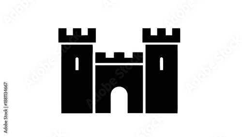 Vector illustration of a classic medieval fortress or historic building outline icon on transparent background