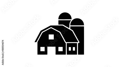 Vector illustration of a traditional farm barn and silos, on transparent background, representing agriculture and rural homesteads, perfect for design assets