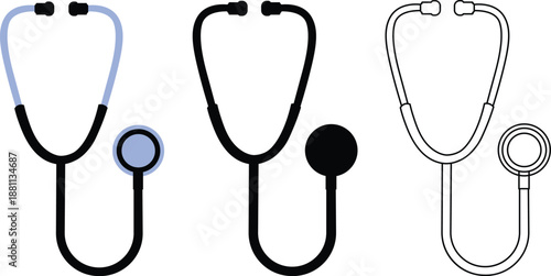 Stethoscope Icon Vector Set Medical Equipment Silhouette and Outline Illustration