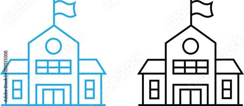 School Building Icon Vector Set Education Campus Silhouette and Outline Illustration