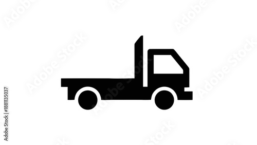 Vector illustration of a flatbed delivery pickup truck, transport vehicle icon on transparent background