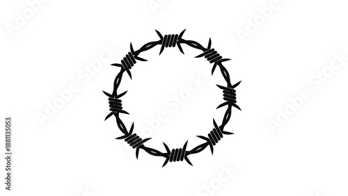 Vector illustration of, on transparent background, a circular barbed wire design symbolizing restriction and security