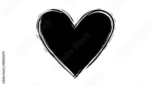 Vector illustration of a distressed black heart shape, artistic brushstroke graphic on transparent background
