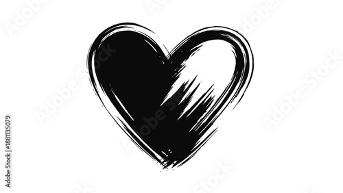 Vector illustration of a expressive hand-drawn brush stroke heart shape, on transparent background