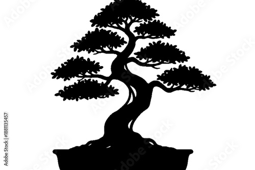 Bonsai Silhouette: A graceful bonsai tree stands as a testament to the art of patience, with its twisted trunk and meticulously shaped foliage, evoking tranquility and zen.