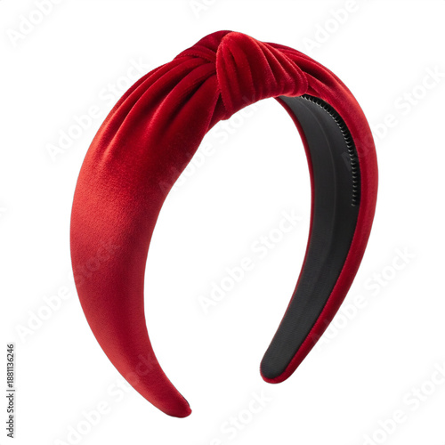 Red velvet headband, a luxurious hair accessory, ideal for fashion editorials, beauty product showcases, e-commerce listings, or festive holiday designs for Christmas and Valentine's Day.