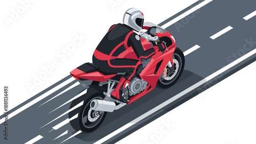 Isometric motorcycle racer on highway