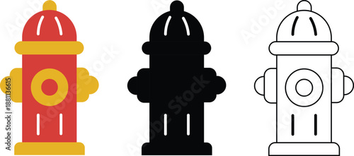 Fire Hydrant Icon Set Vector Illustration Color Silhouette and Outline