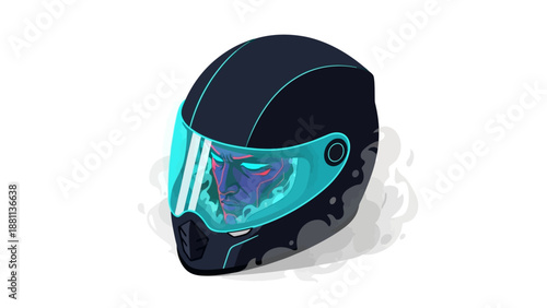 Futuristic neon helmet with reflective visor design
