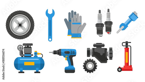 Automotive tools flat design collection for repair and maintenance