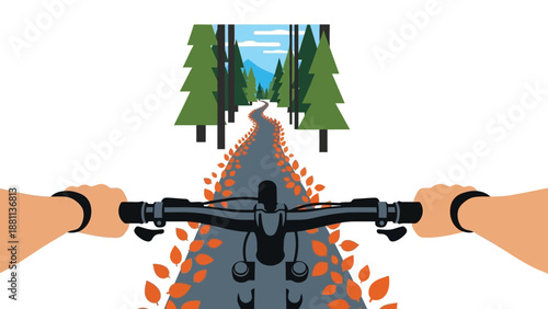 Mountain biking adventure through autumn forest trail with vibrant foliage