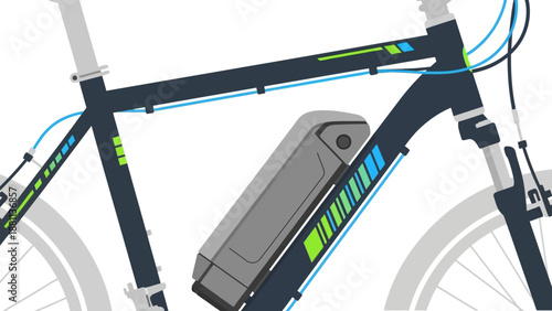Modern electric bicycle design with battery pack and blue accents on frame