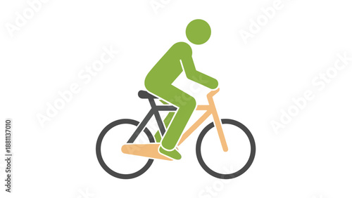 Green person riding bicycle icon on white background