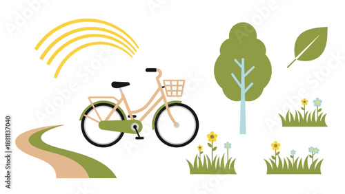Minimalist nature scene with bicycle and trees