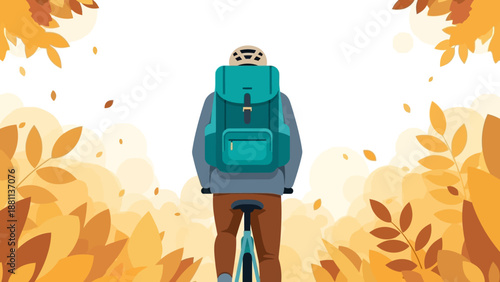 Autumn cycling adventure with backpack amidst golden leaves