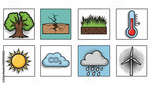 Environmental icons collection: climate change and nature conservation symbols