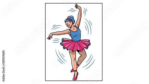 Dynamic ballerina in comic style with vibrant colors and movement lines