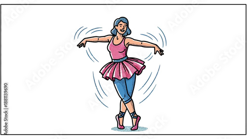 Ballet dancer in comic style performing graceful pose with dynamic lines