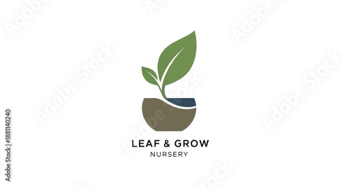 Professional Logo Design for Leaf and Grow Nursery Featuring a Sprouting Plant in a Bowl Shaped Pot