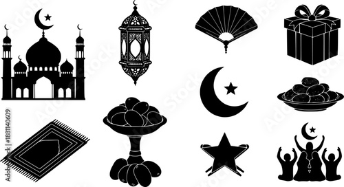 ramadan arabic islamic celebration icon set silhouette style icon
