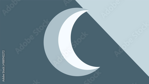 White Crescent Moon Symbol Illustration.