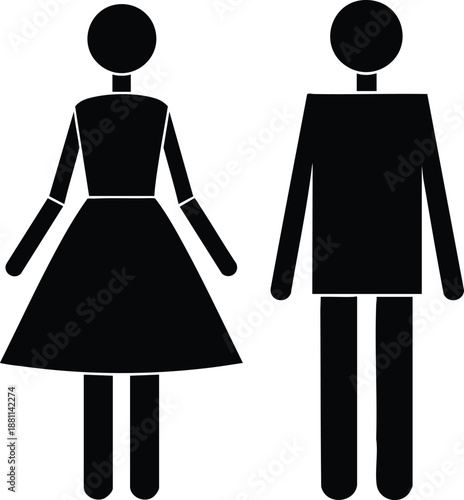 Black silhouette icons representing male and female figures, ideal for restroom signs, gender division graphics, or general user identification symbols