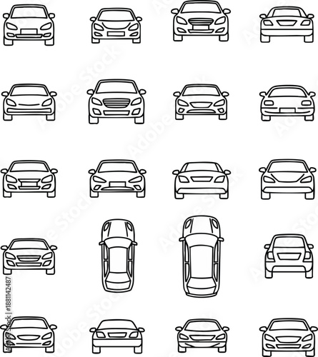 Collection of car vector line icons. Various automobile design elements showcase vehicles in a simplistic style