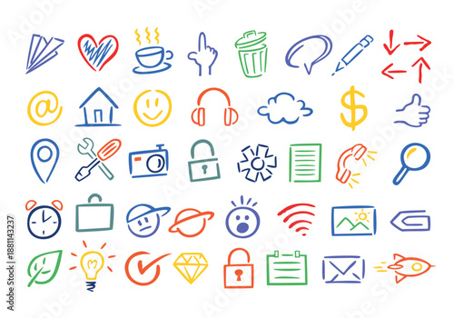 Stylized illustration of a set of icons.