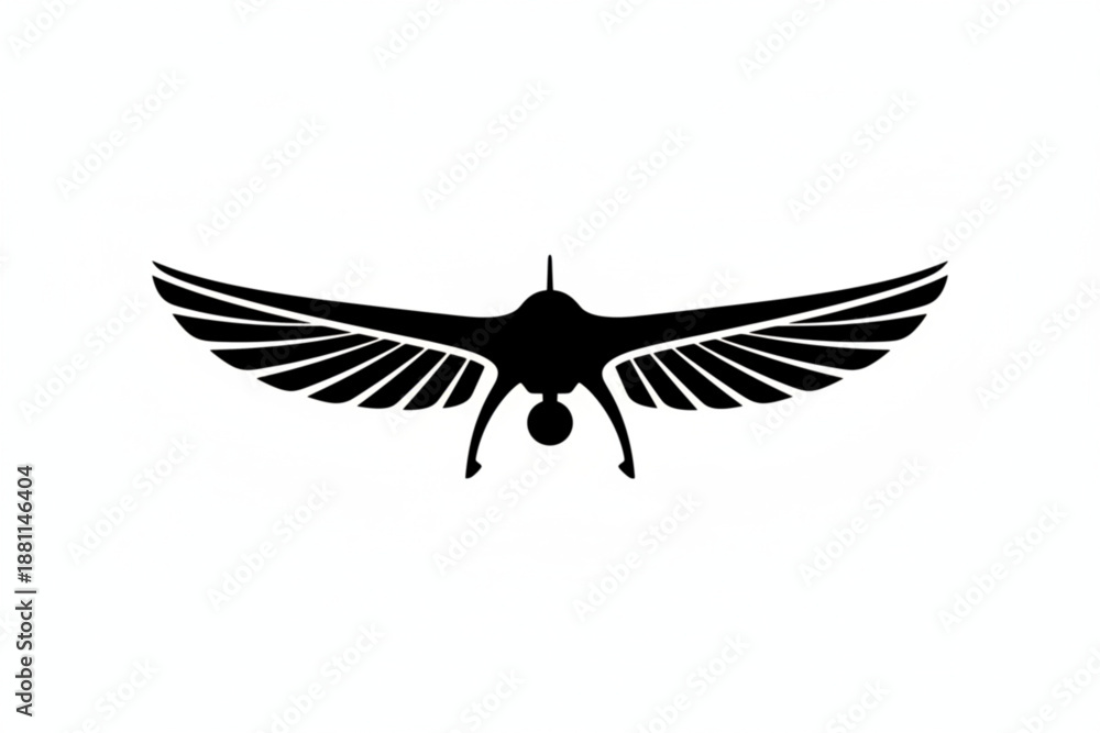 Fototapeta premium Soaring Vision: An Emblem of Innovation: A sleek, modern silhouette of a drone takes flight against the backdrop, evoking a sense of advanced technology, aerial perspective, and innovation.