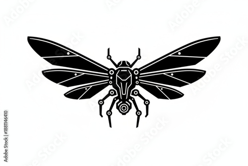 Mechanical insect icon : A robotic insect in an artistic illustration, featuring intricate geometric patterns, and sleek black design. The graphic captures a fusion of technology and nature.