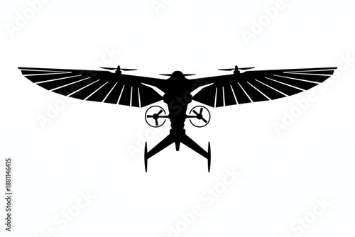 Drone with Wings: A sleek, silhouette drone, its design cleverly incorporates stylized wings, embodies the modern convergence of technology and nature, and hints at innovative flight concepts.