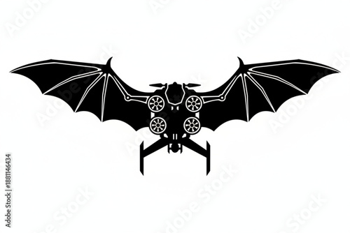 Bat-Shaped Drone: A unique silhouette of a bat-shaped drone, blending the natural form of a bat with the technology of flight, against an open sky, illustrating innovation and future tech.