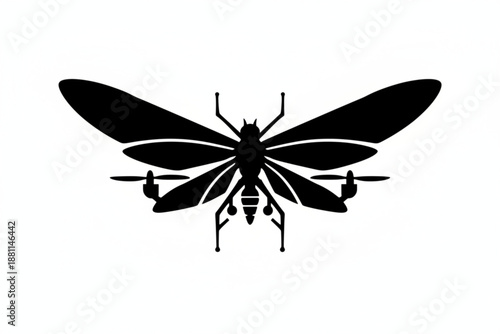 Drone Bee Silhouette: A sleek, stylized illustration of a bee-shaped drone, its wings spread wide against a stark background, hinting at the fusion of nature and technology.