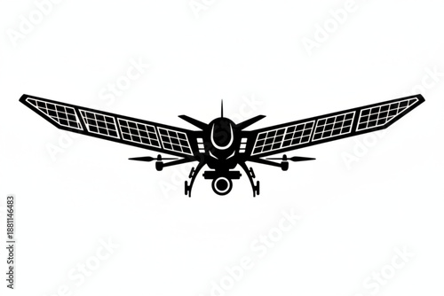 Drone with Solar Panels: A sleek, modern drone featuring expansive solar panels on its wings, illustrating the synergy of technology and renewable energy for a sustainable future.