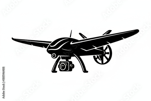 Technological Sentinel: A sleek drone, captured in a monochrome vector style, stands as a symbol of technological advancement and aerial observation.