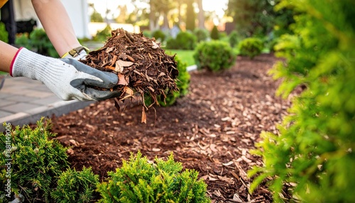 Applying Mulch to Garden Bed by Gardener