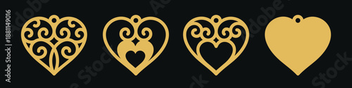 Heart shaped designs for earrings, pendant or keychain. Love jewelry cutting template. Laser cut with leather, wood or metal. Beautiful hanging bijouterie for wedding or Valentine's Day