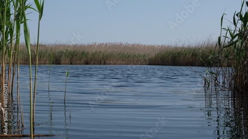 A view of a lake in the middle of the steppe in the Kherson region, Ukraine