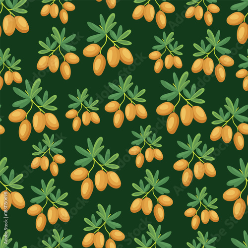 Argan seamless pattern. Flat vector clipart, illustration with isolated background.