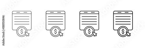 Pay Per Click Icons Vector Set In Different Stroke Line Style