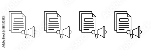 Press Release Icons Vector Set In Different Stroke Line Style