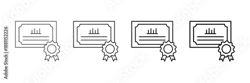 Stock Certificate Icons Vector Set In Different Stroke Line Style