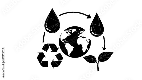 Environmental sustainability concept with globe leaves and recycling