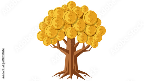 Illustration of a tree with golden coins as leaves