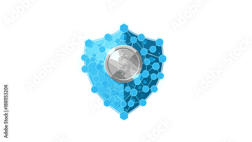 Digital cryptocurrency coin with blockchain network design blue
